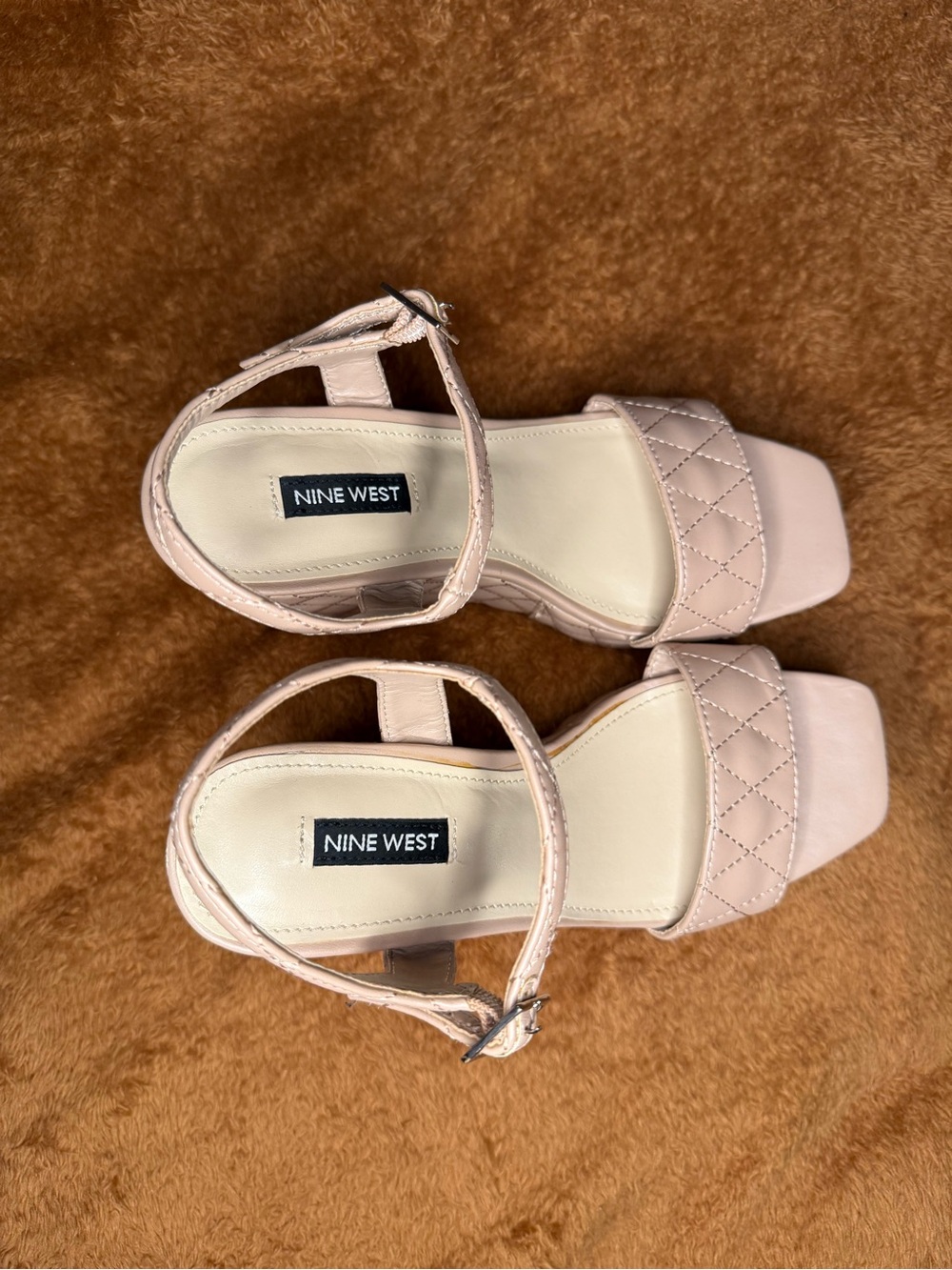Nine West Pink Quilted Strap Block Heel Sandals